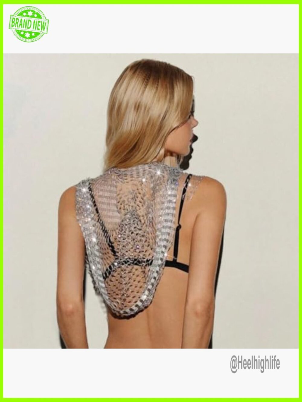 Sexy Rhinestone Mesh Crop Top for Rave Festival Clubwear - Picture 4 of 6
